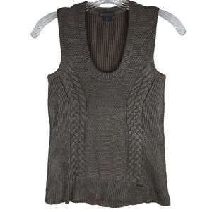 Armani Exchange Sweater Vest Gray Cable Knit Tank Scoop Neck Metallic Size Small